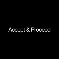 Accept & Proceed logo in white on a black background